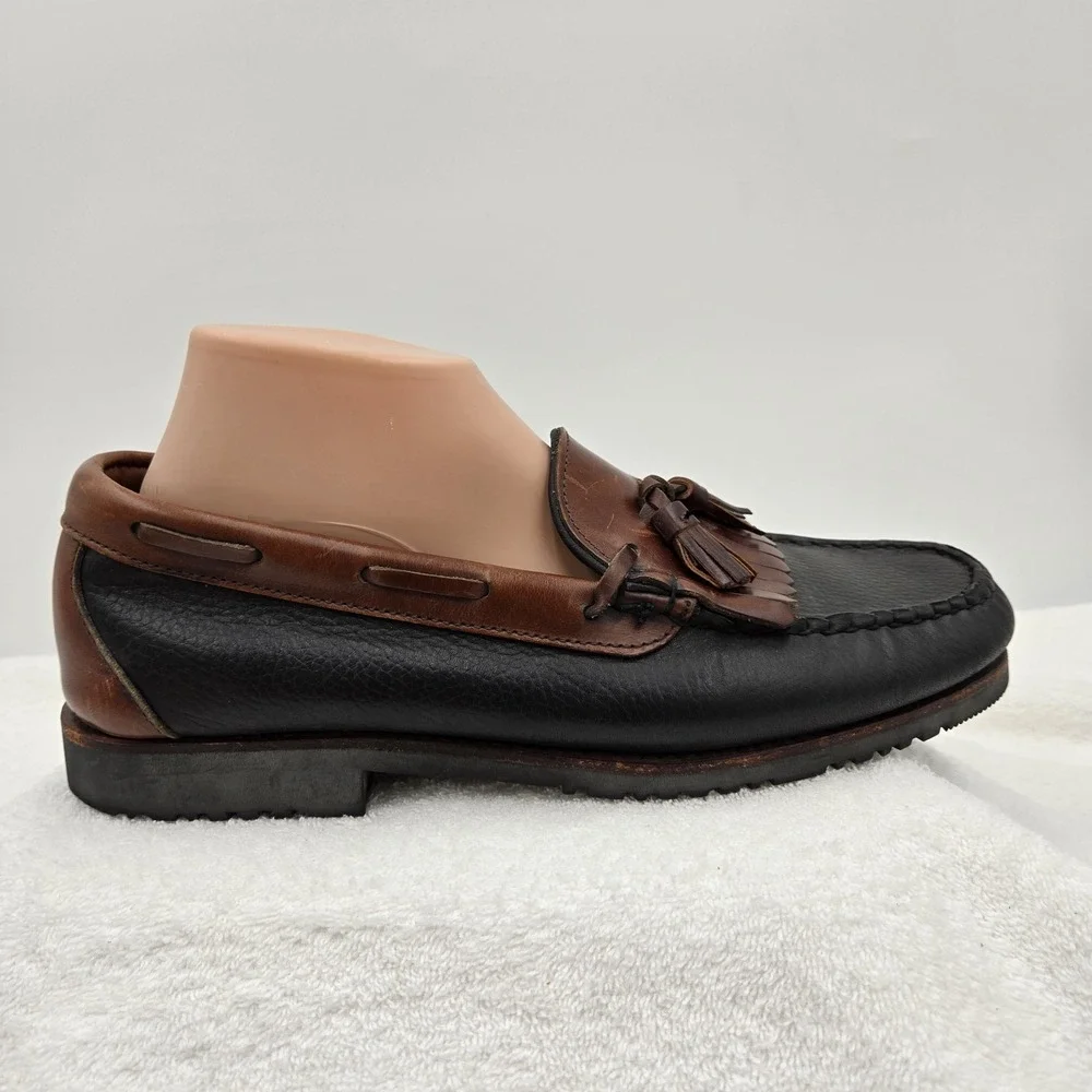 Allen Edmonds Nashua Mens Size 10 D Black/Brown Leather Kiltie Tassel Loafers
